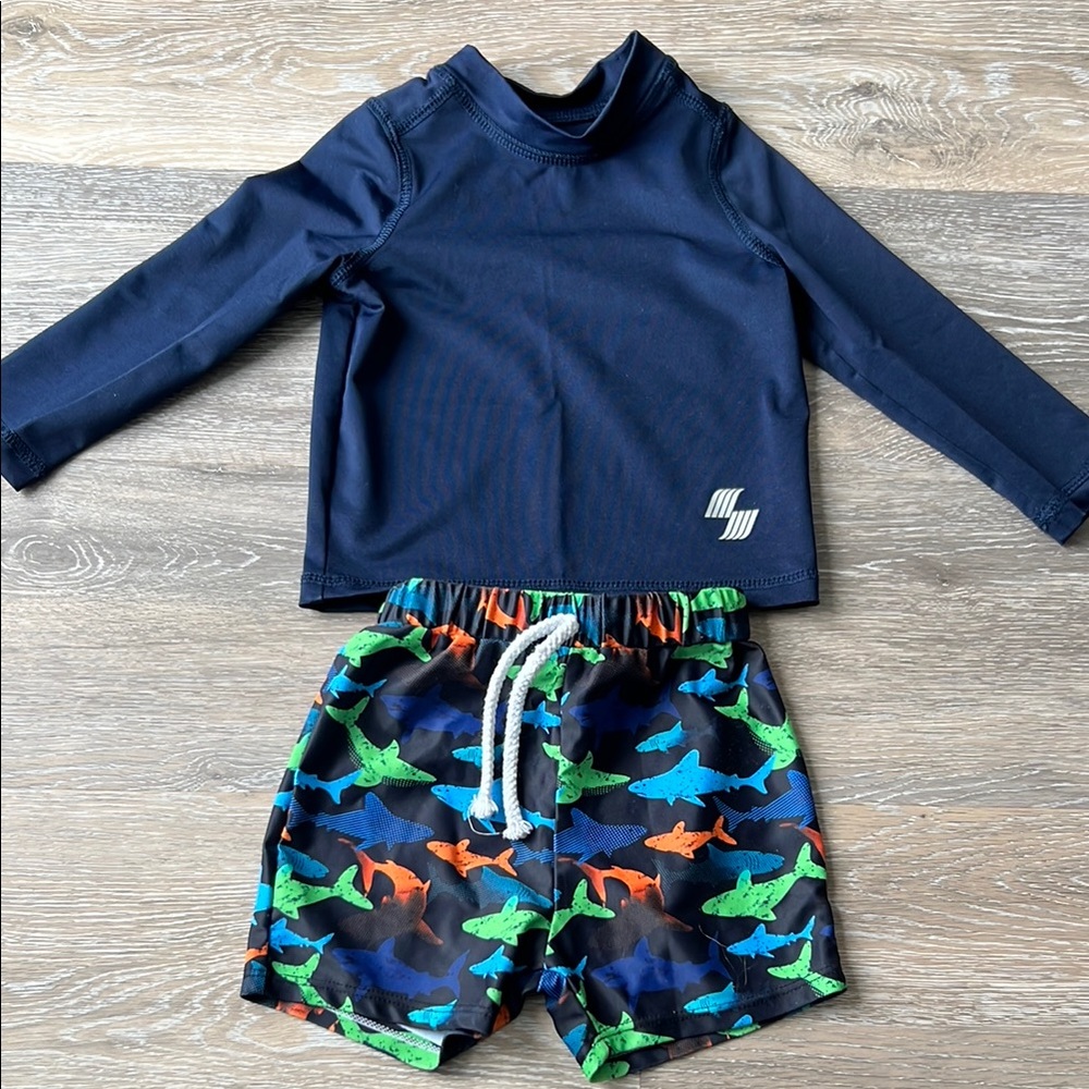 Place Sport 18 months Kids Navy Swim Set with Shark Print Shorts